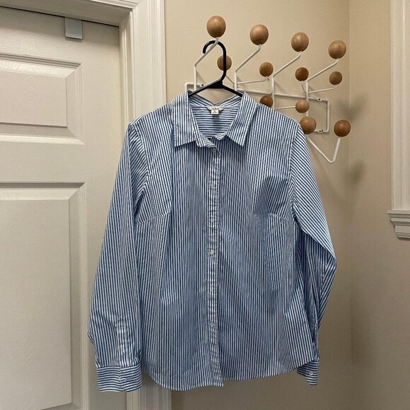 L.l Bean Vertical Striped Button Down - Blue and White - Size Large - Picture 1 of 7